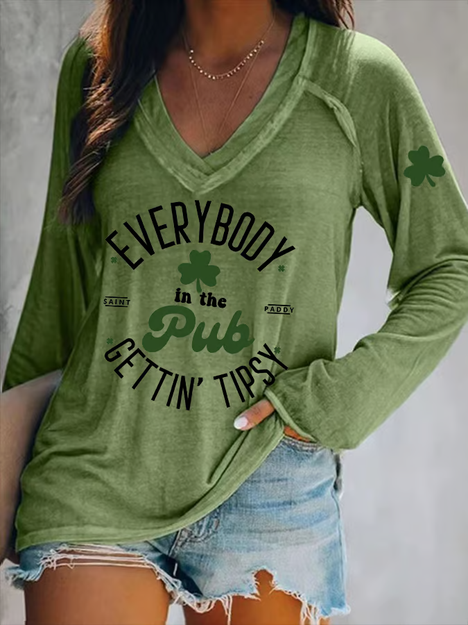 Women's Text Letters Long Sleeve Blouse Spring/Fall Printing V Neck Daily Casual Top