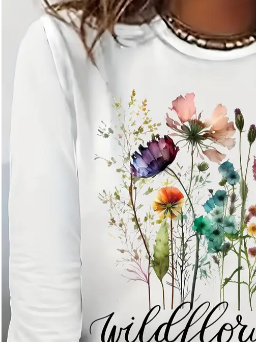 Women's Floral Long Sleeve Tee T-shirt Crew Neck Printing Casual Spring/Fall Graphic Tee Top