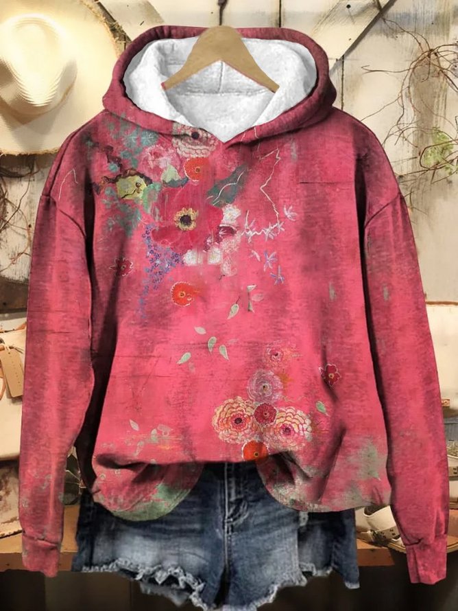 Women's Floral Spring/Fall Printing Long Sleeve Casual Daily Hoodie