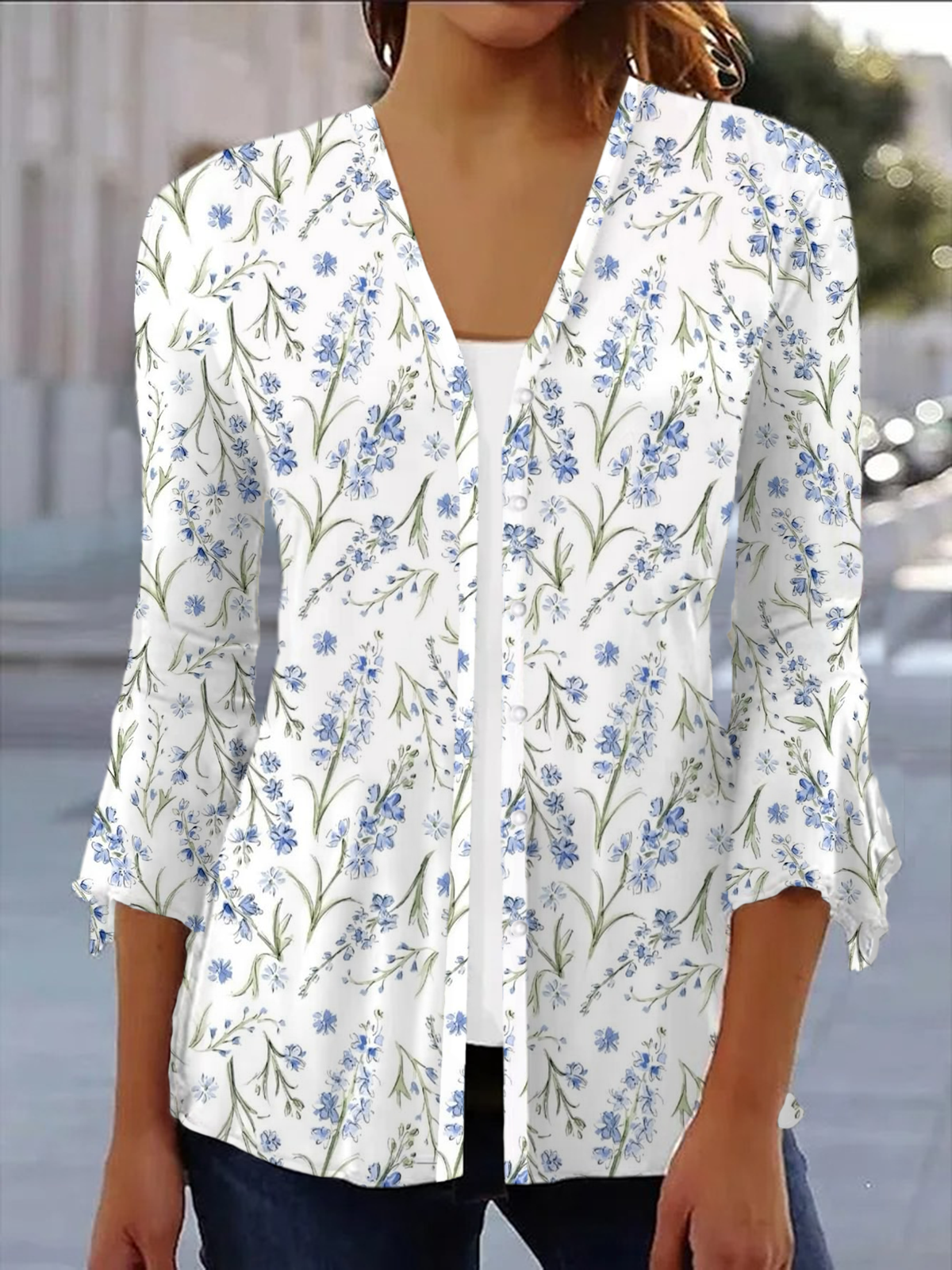 Women's Floral Spring/Fall Cover-up Casual Printing Lightweight Cardigan