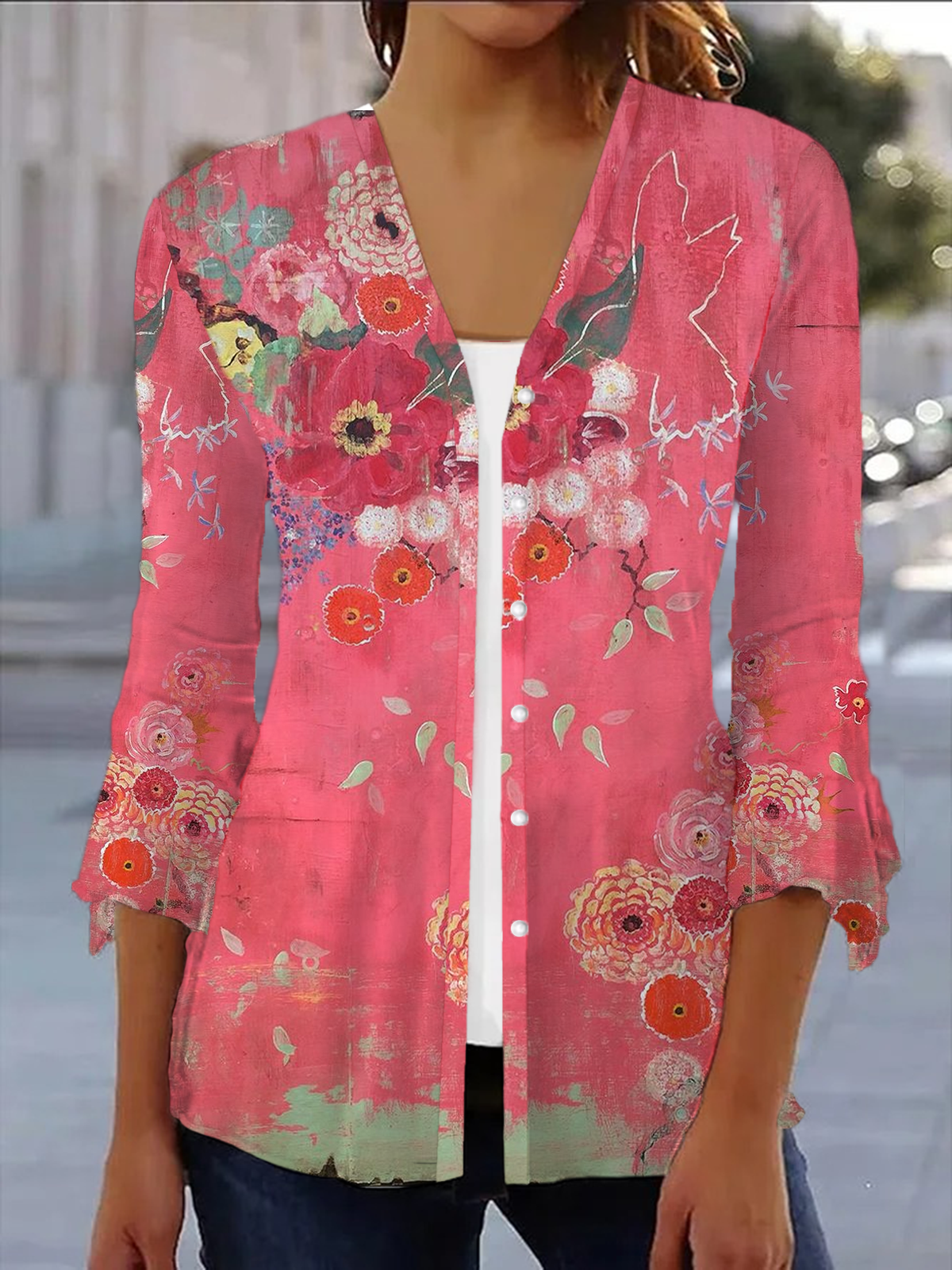 Women's Floral Spring/Fall Cover-up Casual Printing Lightweight Cardigan