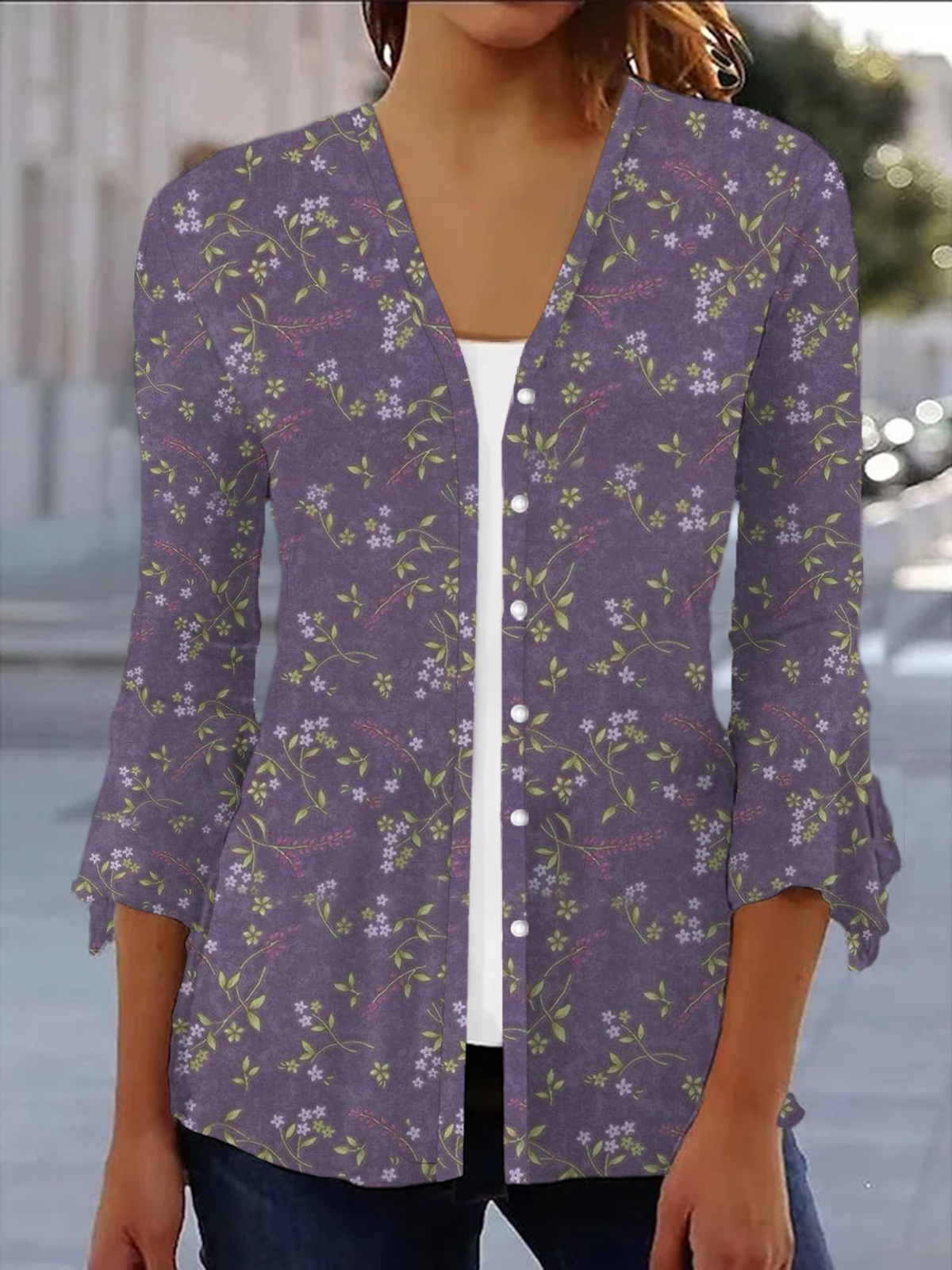 Women's Floral Spring/Fall Cover-up Casual Printing Lightweight Cardigan