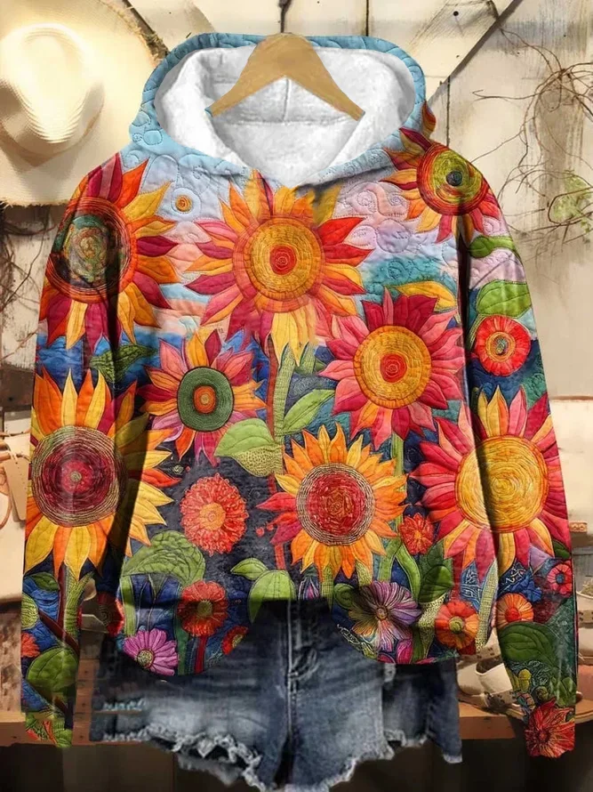 Women's Sunflower Spring/Fall Floral Long Sleeve Casual Daily Hoodie