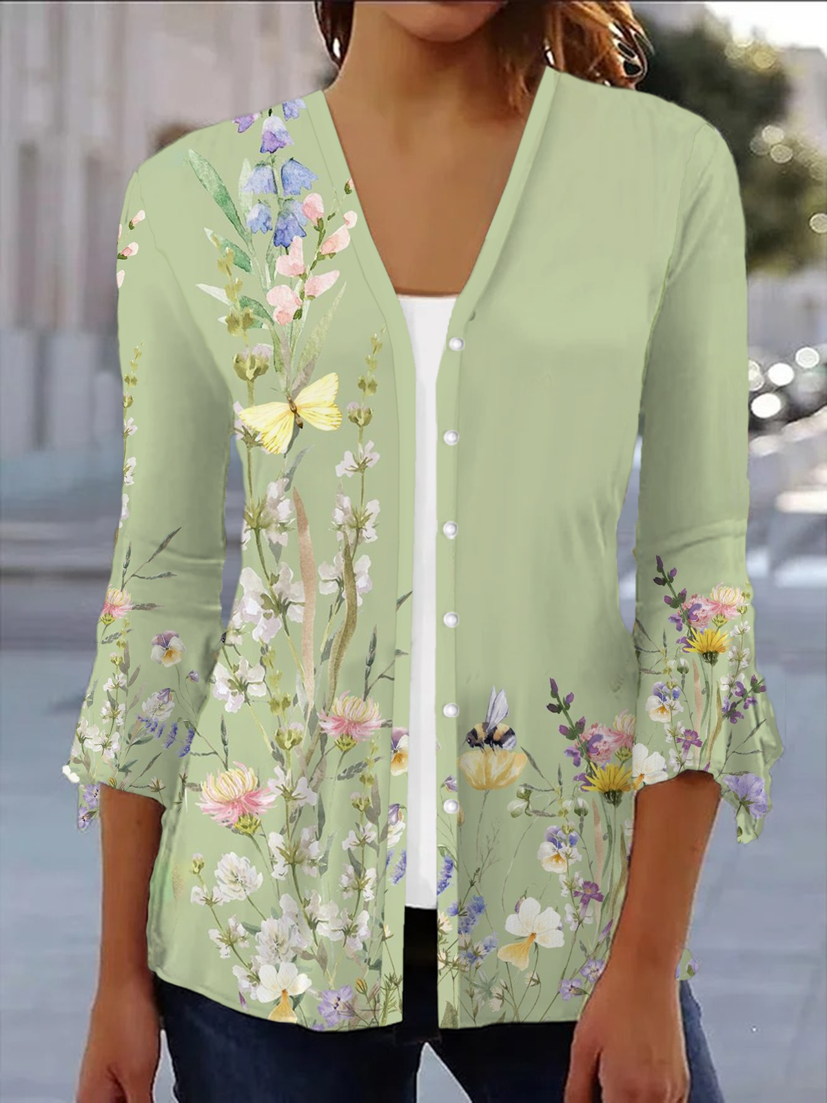 Women's Floral Spring/Fall Cover-up Casual Printing Lightweight Cardigan