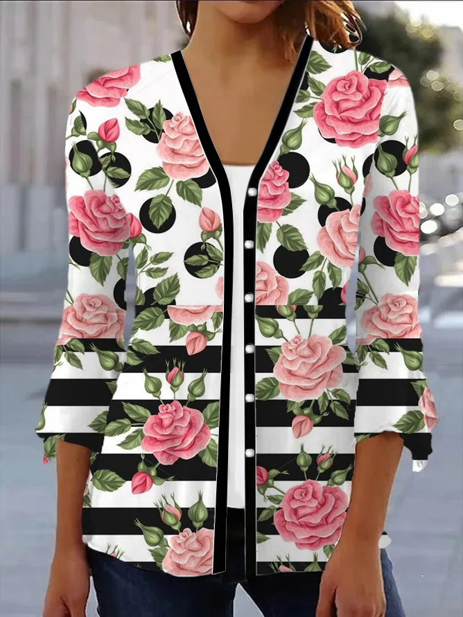 Women's Spring/Fall Outerwear Casual Floral Jersey Shawl Jacket