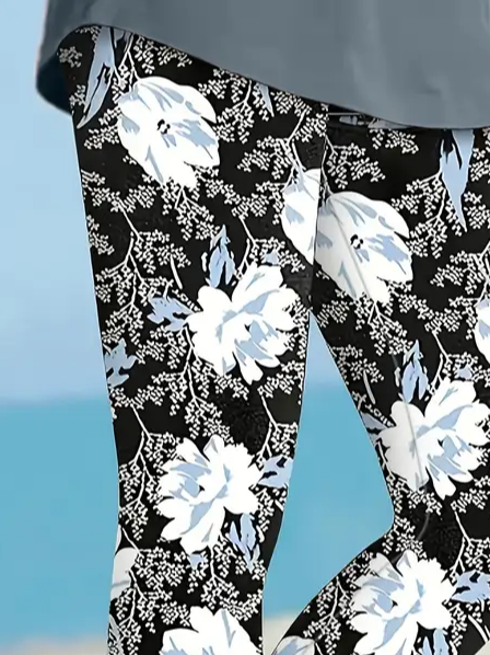 Women's Floral Capris Elastic Waist Pant Casual Summer Trousers