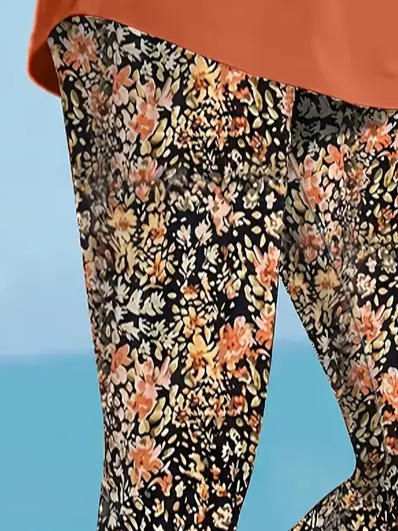 Women's Floral Capris Elastic Waist Pant Casual Summer Trousers