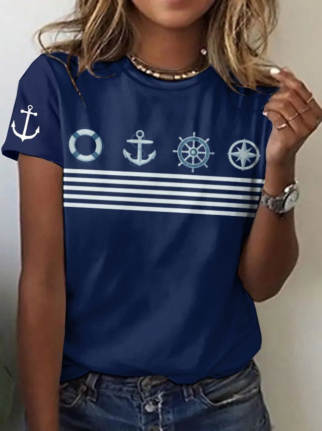 Women's Geometric Short Sleeve Tee T-shirt Crew Neck Casual Summer Top