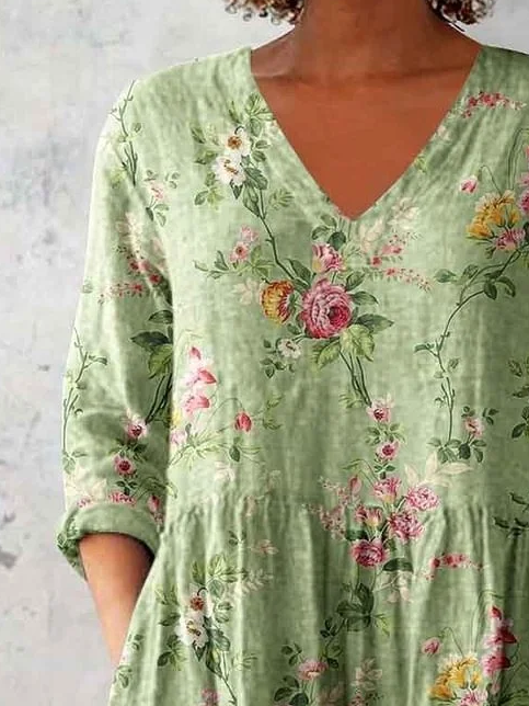 Women's Floral Half Sleeve Blouse_ Summer Printing V Neck Daily Casual Top