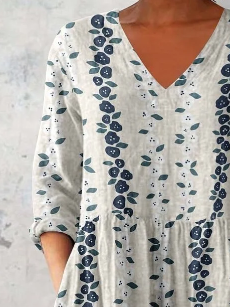 Women's Floral Half Sleeve Blouse_ Summer Printing V Neck Daily Casual Top