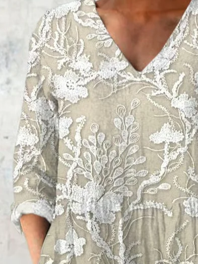 Women's Floral Half Sleeve Blouse_ Summer Printing V Neck Daily Casual Top