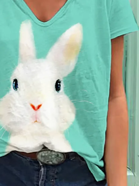 Women's Easter (rabbit) Short Sleeve Tee T-shirt V Neck Printing Casual Summer Graphic Tee Top