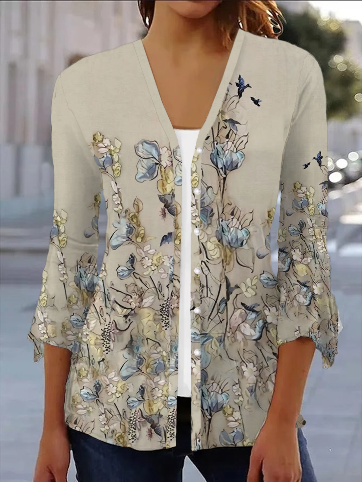 Women's Floral Spring/Fall Cover-up Casual Printing Lightweight Cardigan