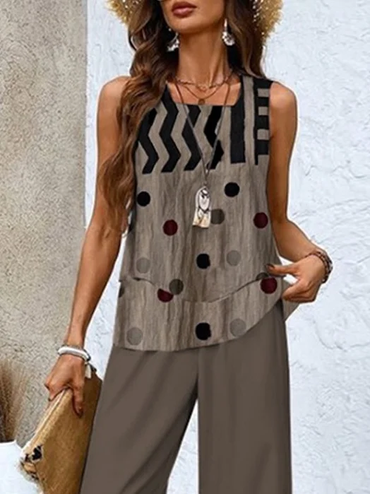 Women's Geometric Printing Two-Piece Set Daily Sleeveless Casual Summer Top With Pants Matching Set