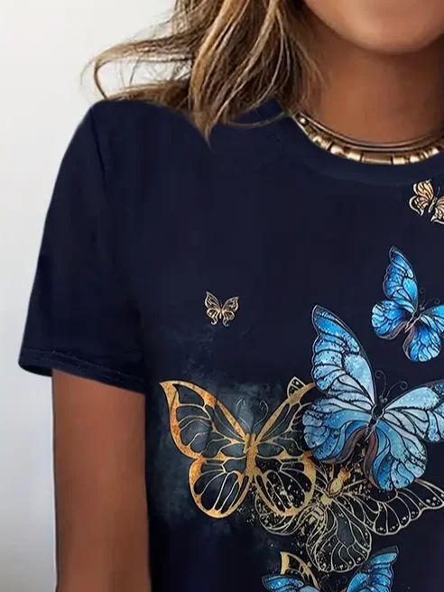 Women's Butterfly Short Sleeve Tee T-shirt Crew Neck Printing Casual Summer Graphic Tee Top