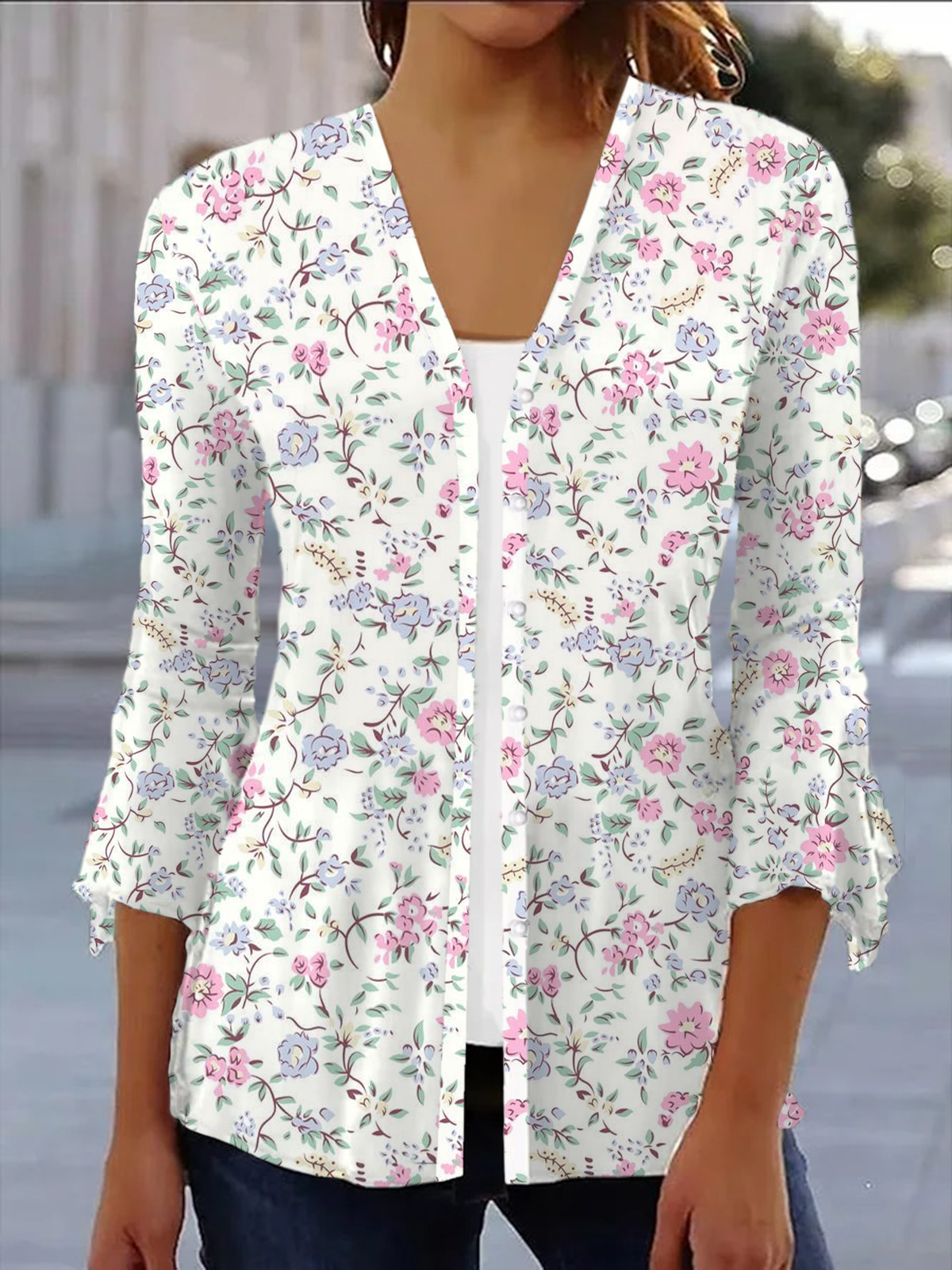 Women's Floral Spring/Fall Cover-up Casual Printing Lightweight Cardigan