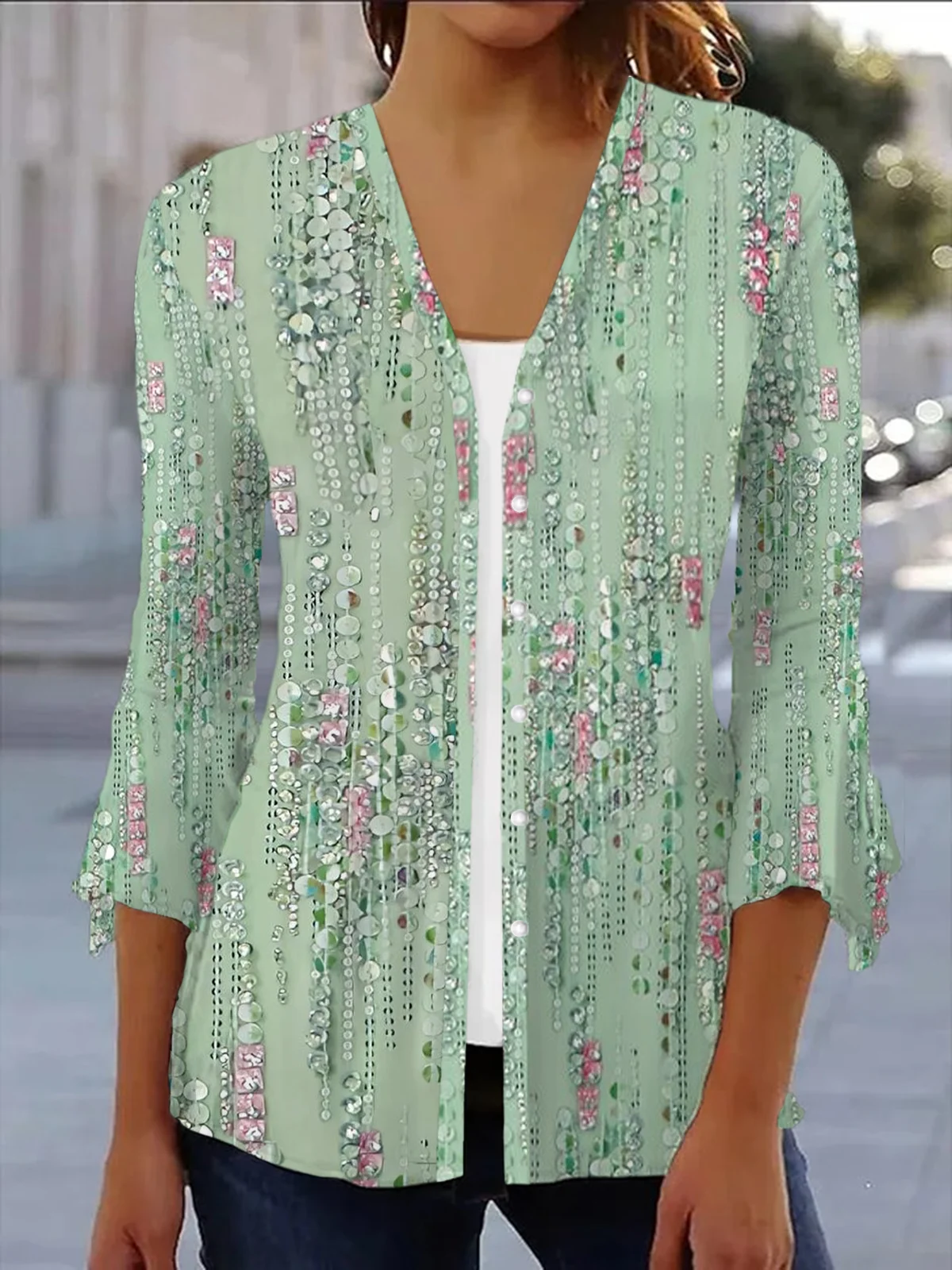 Women's Floral Spring/Fall Cover-up Casual Printing Lightweight Cardigan