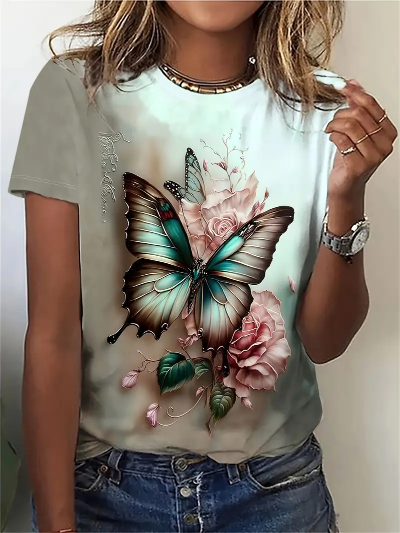 Women's Floral Short Sleeve Tee T-shirt Crew Neck Printing Casual Summer Graphic Tee Top