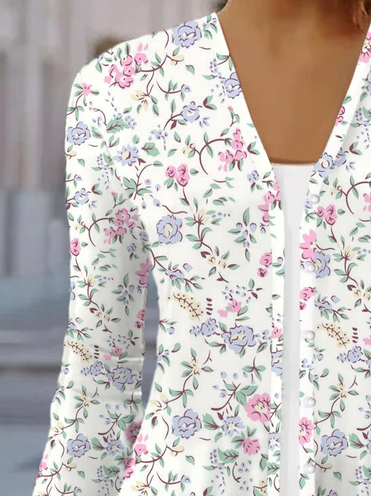 Women's Floral Spring/Fall Cover-up Casual Printing Lightweight Cardigan