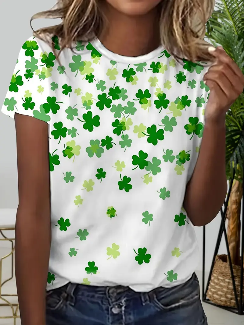 Women's Shamrock Short Sleeve Tee T-shirt Crew Neck Printing Casual Summer Graphic Tee Top