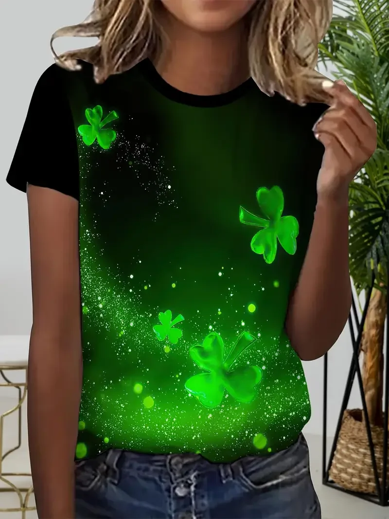 Women's Shamrock Short Sleeve Tee T-shirt Crew Neck Printing Casual Summer Graphic Tee Top