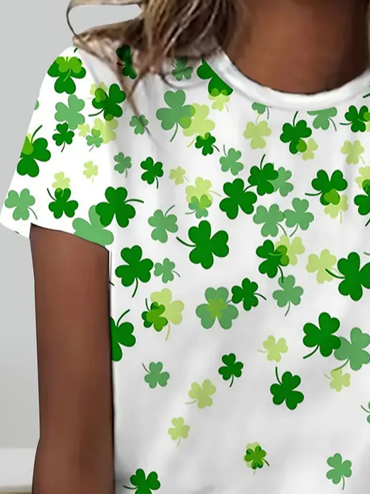 Women's Shamrock Short Sleeve Tee T-shirt Crew Neck Printing Casual Summer Graphic Tee Top