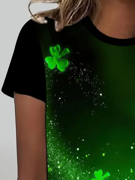 Women's Shamrock Short Sleeve Tee T-shirt Crew Neck Printing Casual Summer Graphic Tee Top