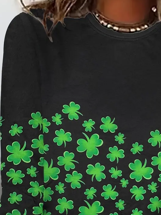 Women's Shamrock Long Sleeve Tee T-shirt Crew Neck Printing Casual Spring/Fall Graphic Tee Top