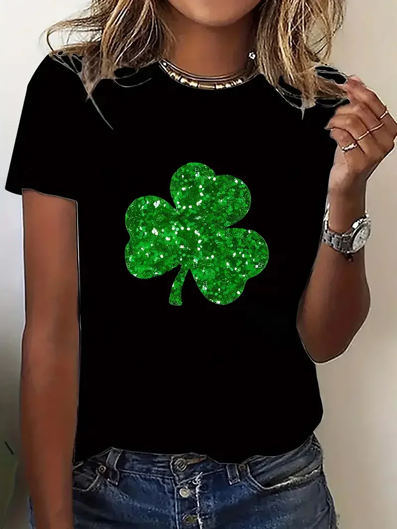 Women's Shamrock Short Sleeve Tee T-shirt Crew Neck Printing Casual Summer Graphic Tee Top