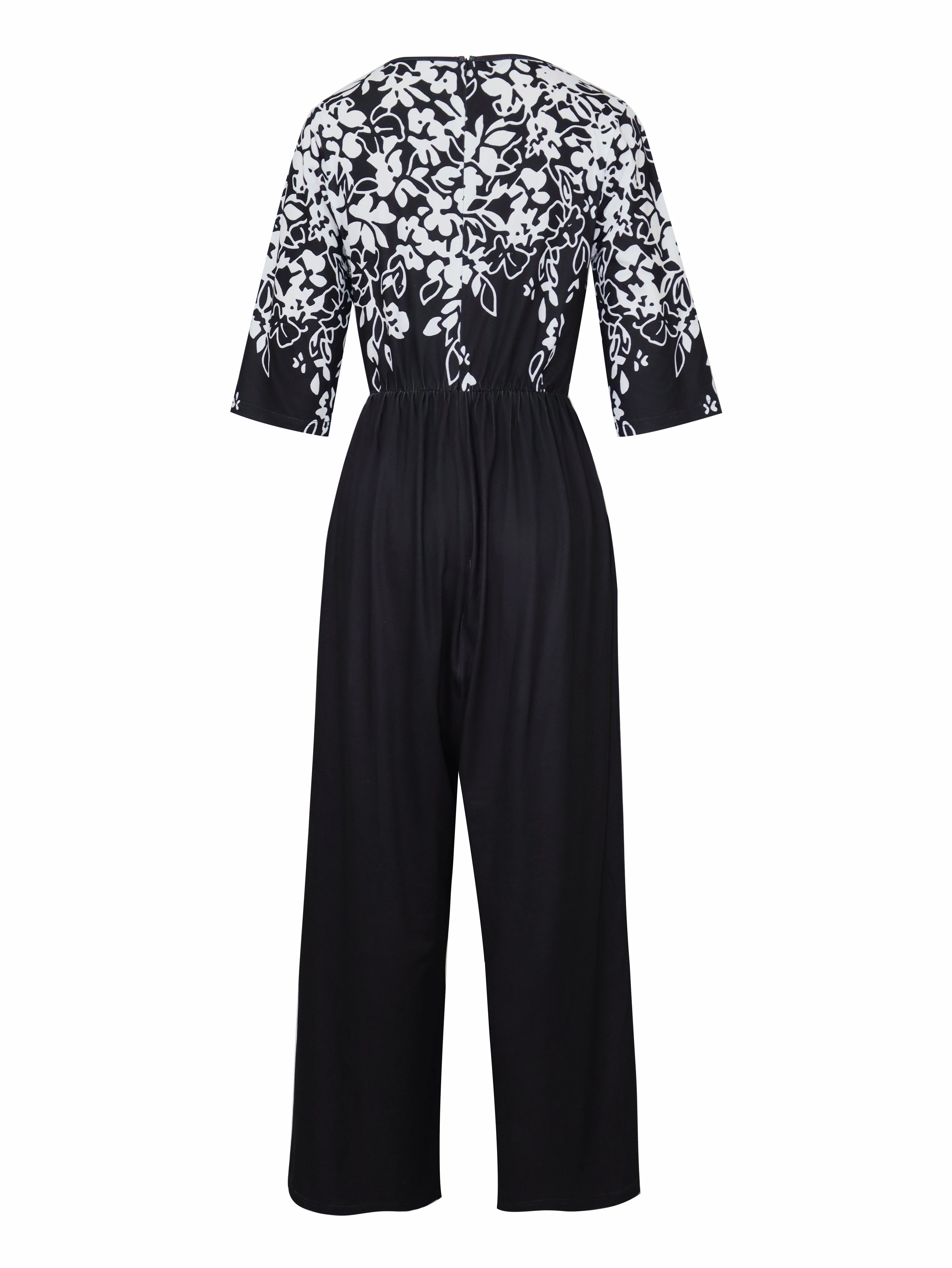 Women's Gradient Pattern V Neck Half Sleeve Vintage Summer Jumpsuit