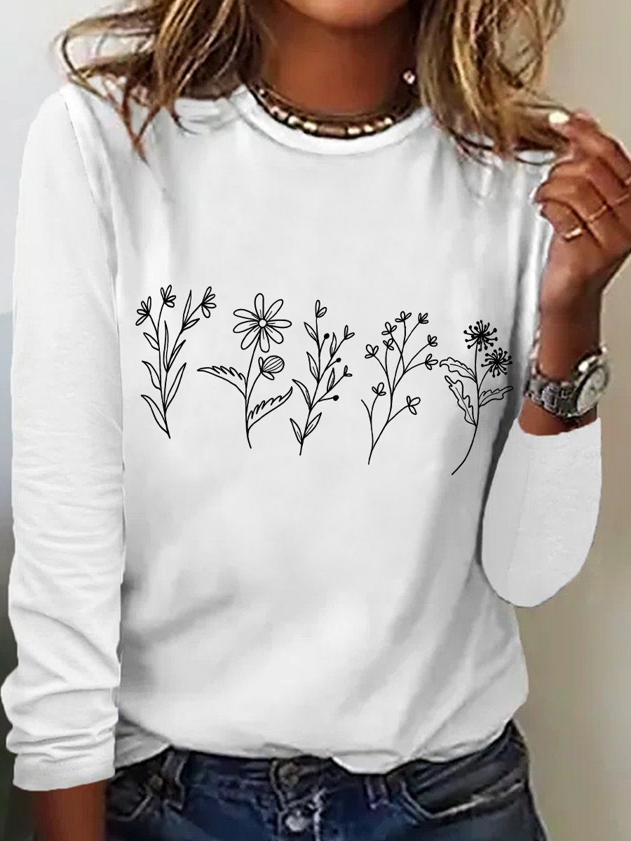 Women's Text Letters Long Sleeve Blouse_ Spring/Fall Crew Neck Daily Casual Top