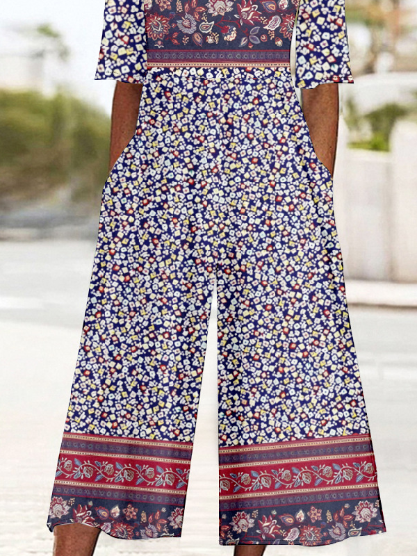 Women's Ethnic V Neck Half Sleeve Vintage Summer Jumpsuit