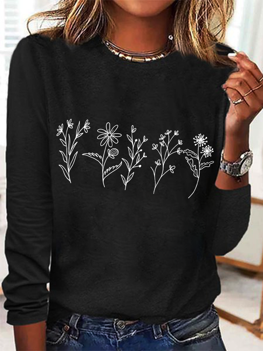 Women's Text Letters Long Sleeve Blouse_ Spring/Fall Crew Neck Daily Casual Top