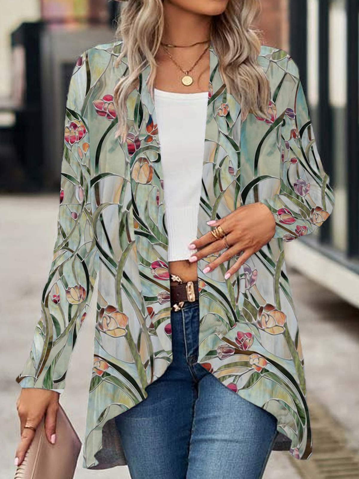 Women's Floral Spring/Fall Cover-up Casual Printing Lightweight Cardigan