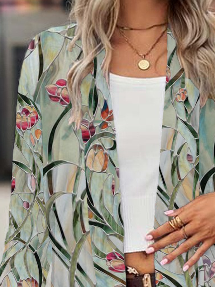 Women's Floral Spring/Fall Cover-up Casual Printing Lightweight Cardigan