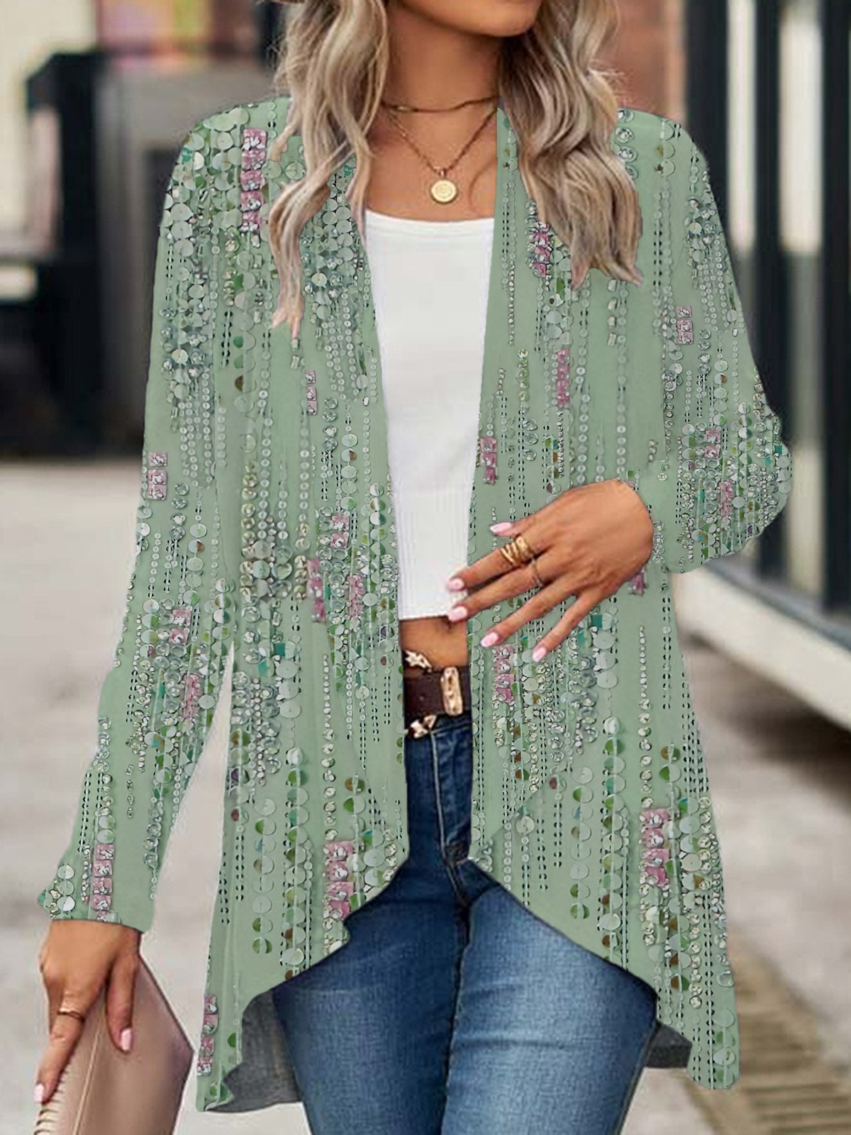 Women's Floral Spring/Fall Cover-up Casual Printing Lightweight Cardigan