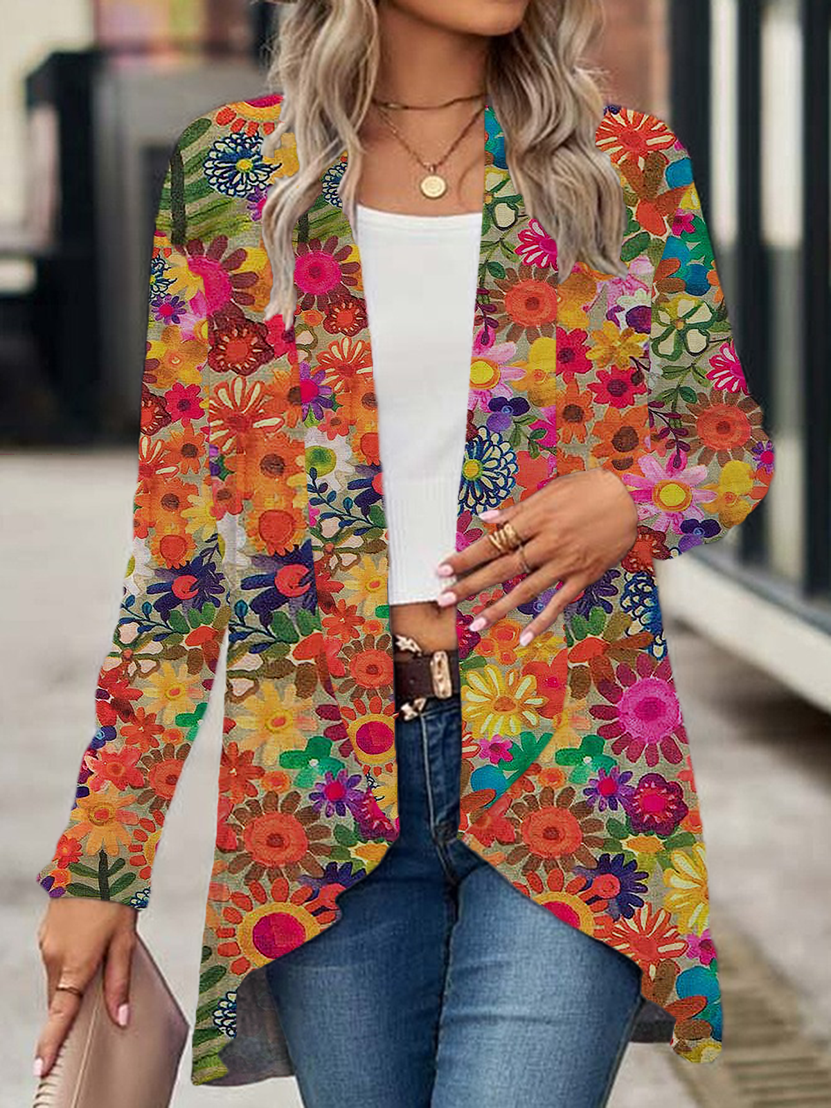 Women's Floral Spring/Fall Cover-up Casual Printing Lightweight Cardigan