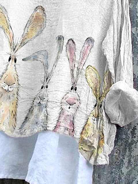 Women's Easter (rabbit) Long Sleeve Blouse_ Spring/Fall Printing V Neck Daily Casual Top