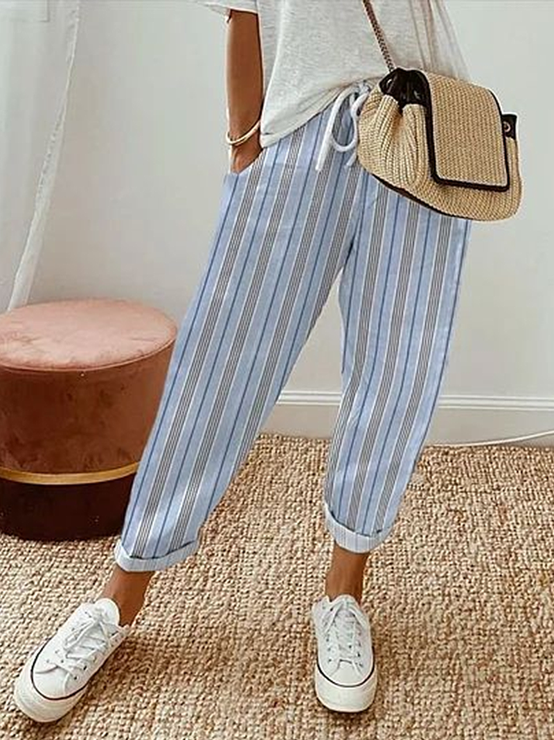 Women's Striped Ankle Pants Pant Casual Spring/Fall Trousers