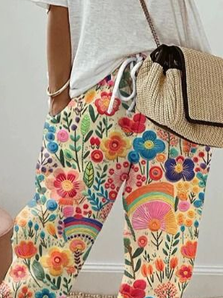 Women's Floral Ankle Pants Pant Casual Spring/Fall Trousers