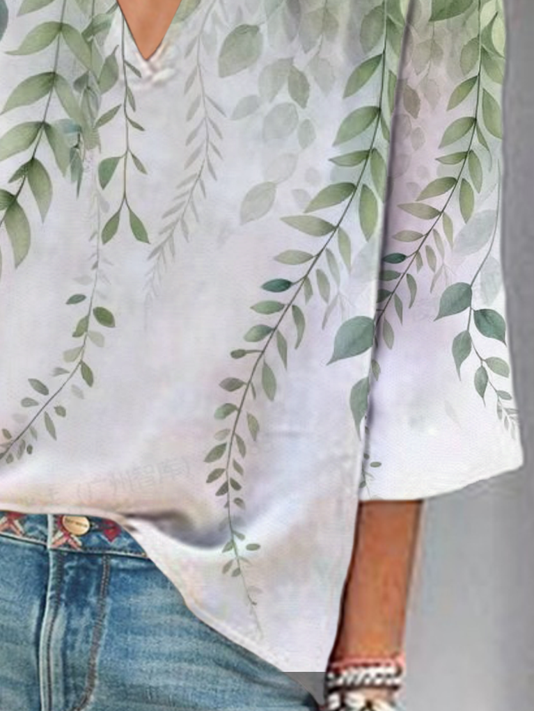 Women's Floral Three Quarter Sleeve Blouse Spring/Fall Printing V Neck Daily Casual Top