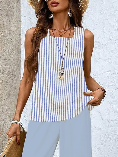 Women's Striped Printing Two-Piece Set Daily Sleeveless Casual Summer Top With Pants Matching Set