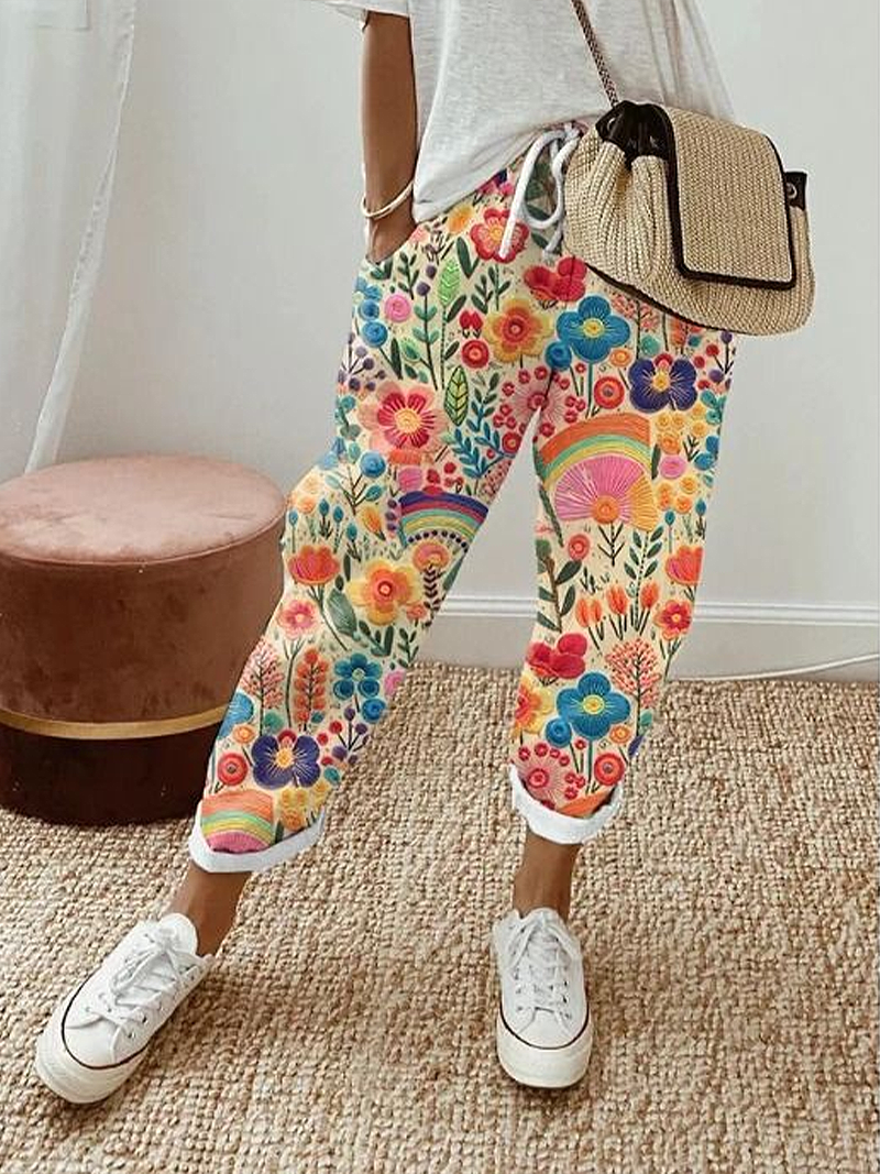 Women's Floral Ankle Pants Pant Casual Spring/Fall Trousers