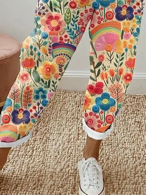 Women's Floral Ankle Pants Pant Casual Spring/Fall Trousers