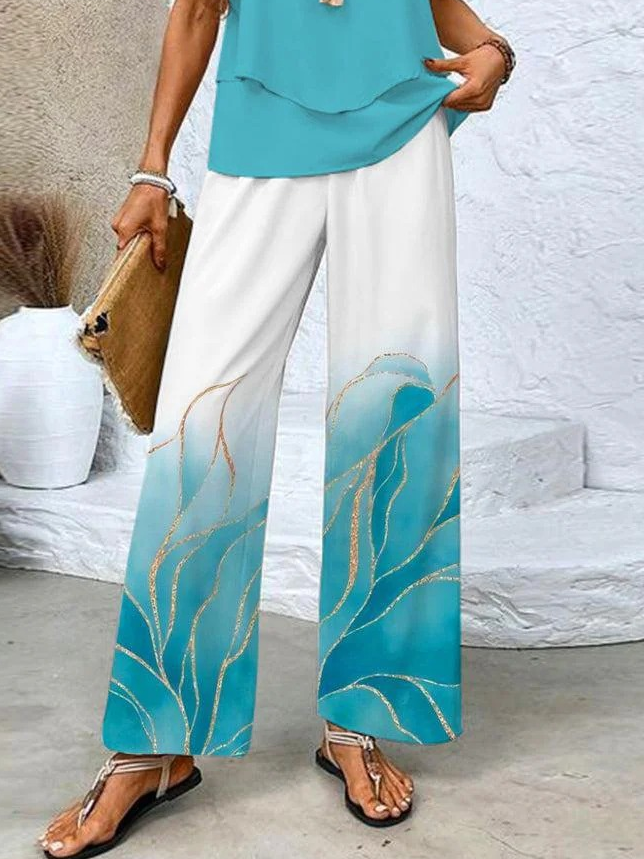 Women's Abstract Printing Two-Piece Set Daily Sleeveless Casual Summer Top With Pants Matching Set