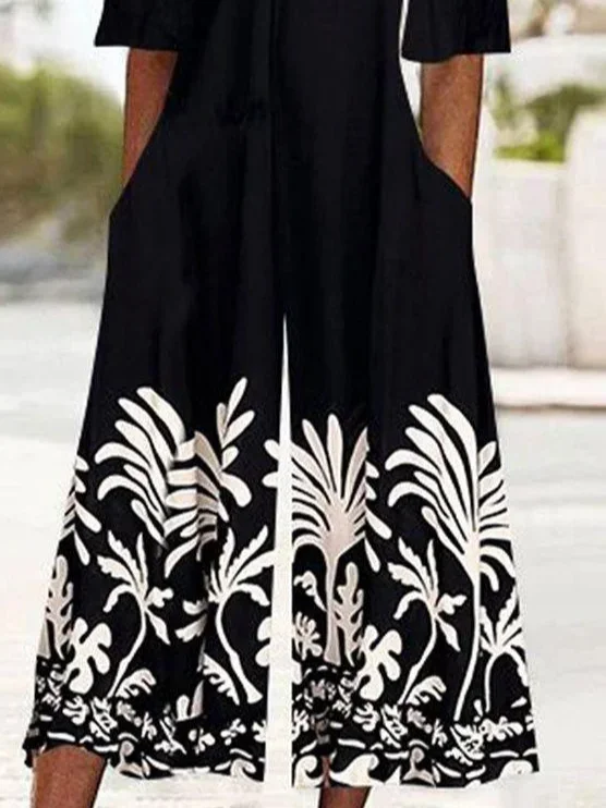 Women's Floral V Neck Half Sleeve Casual Summer Jumpsuit