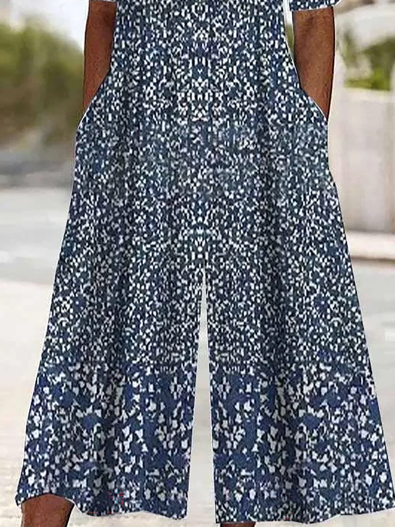 Women's Floral V Neck Half Sleeve Casual Summer Jumpsuit