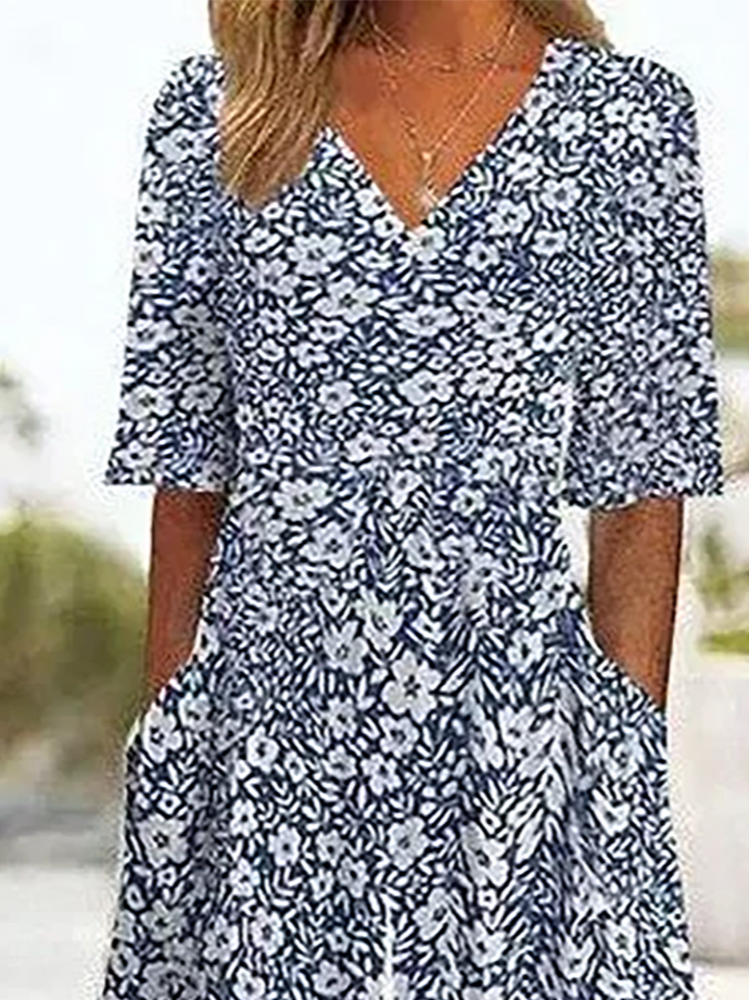 Women's Floral V Neck Half Sleeve Casual Summer Jumpsuit