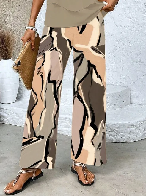 Women Abstract Printing Two-Piece Set Daily Sleeveless Casual Summer Top With Pants Matching Set