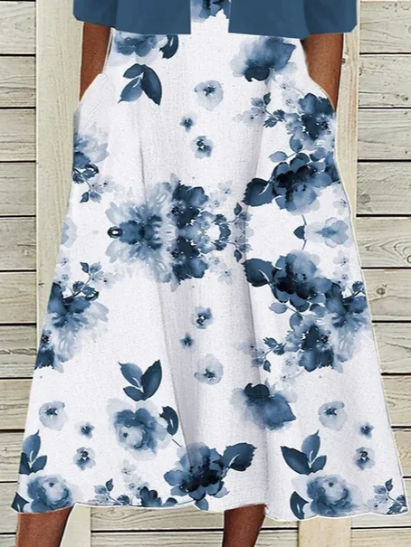 Women Floral Printing Two-Piece Set Daily Half Sleeve Casual Summer Dress With Coat Matching Set